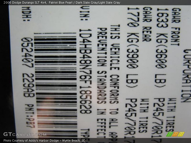 Patriot Blue Pearl / Dark Slate Gray/Light Slate Gray 2006 Dodge Durango SLT 4x4