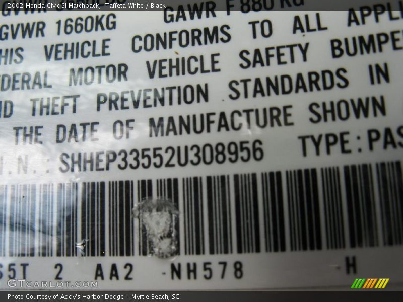 Taffeta White / Black 2002 Honda Civic Si Hatchback
