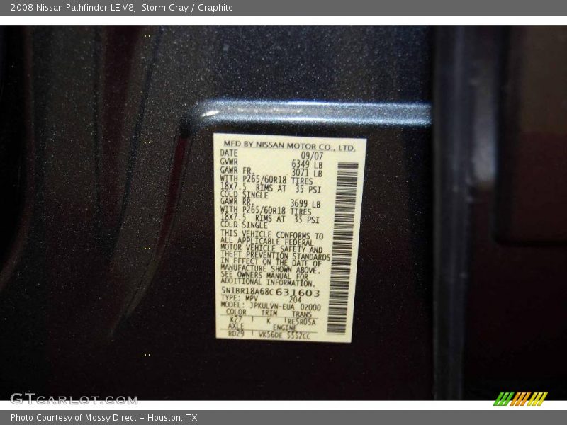 Storm Gray / Graphite 2008 Nissan Pathfinder LE V8