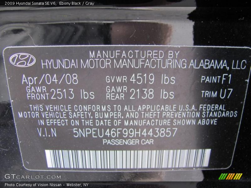 Ebony Black / Gray 2009 Hyundai Sonata SE V6