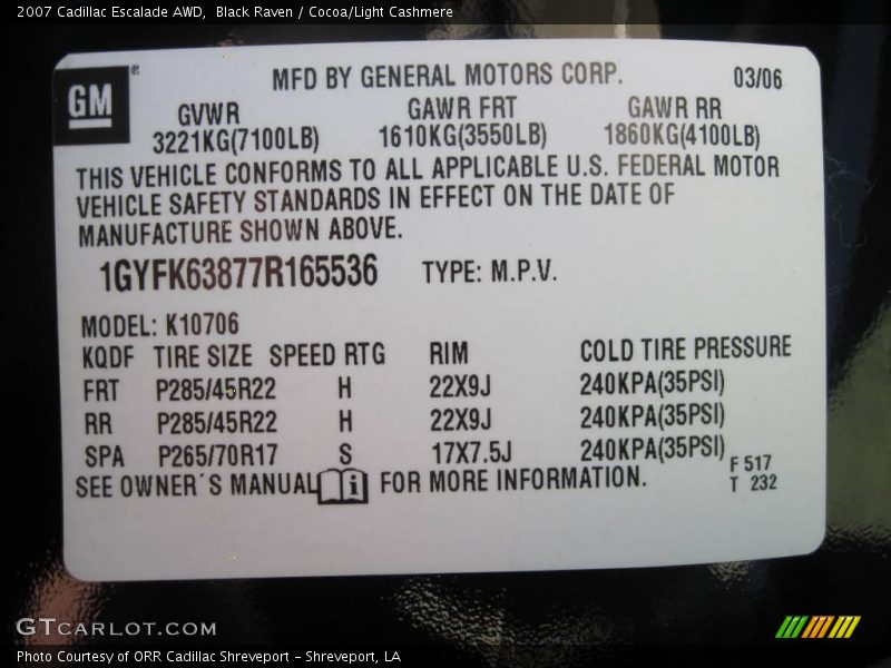 Black Raven / Cocoa/Light Cashmere 2007 Cadillac Escalade AWD