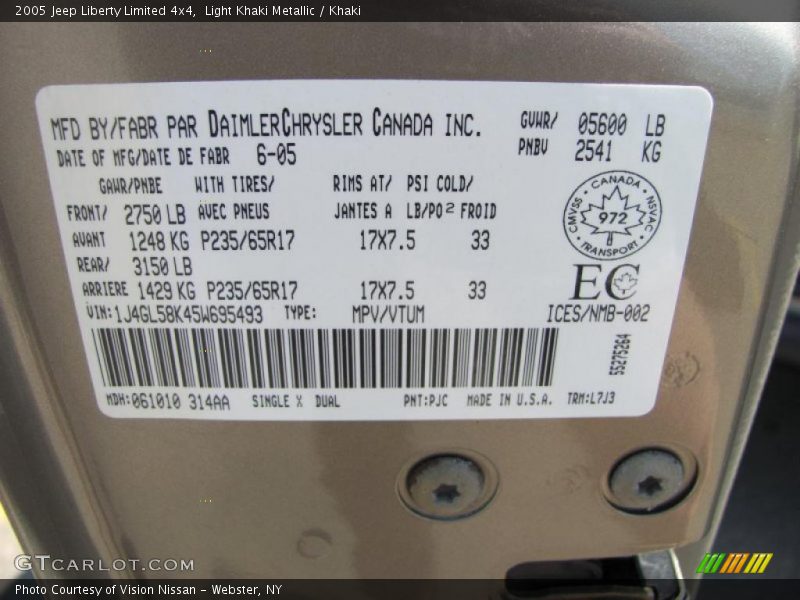 Light Khaki Metallic / Khaki 2005 Jeep Liberty Limited 4x4