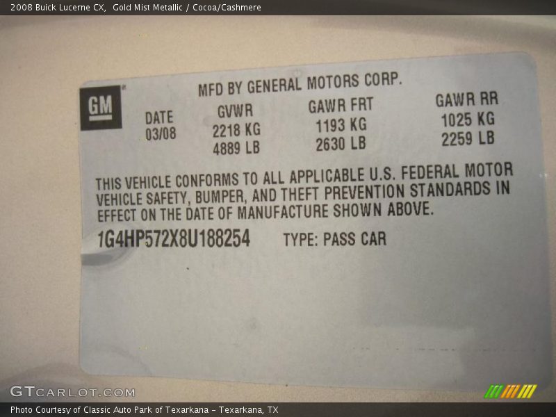 Gold Mist Metallic / Cocoa/Cashmere 2008 Buick Lucerne CX