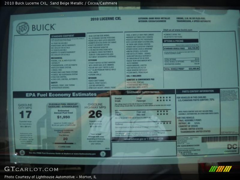 Sand Beige Metallic / Cocoa/Cashmere 2010 Buick Lucerne CXL