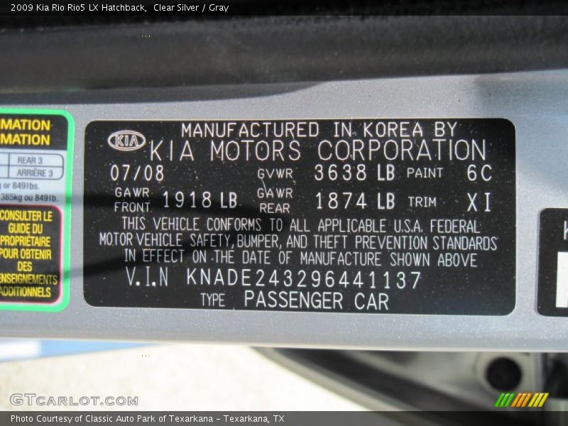 Clear Silver / Gray 2009 Kia Rio Rio5 LX Hatchback