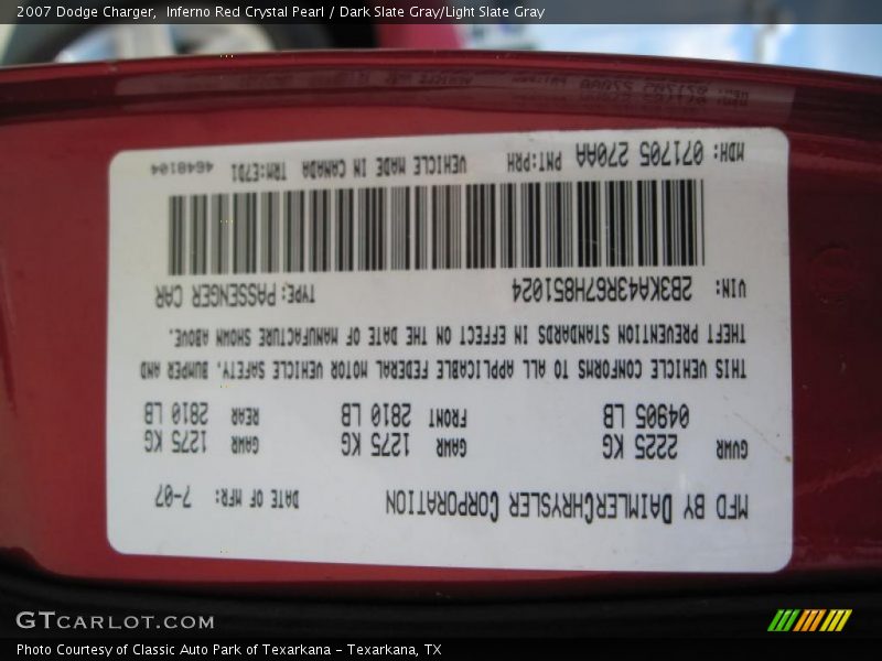 Inferno Red Crystal Pearl / Dark Slate Gray/Light Slate Gray 2007 Dodge Charger