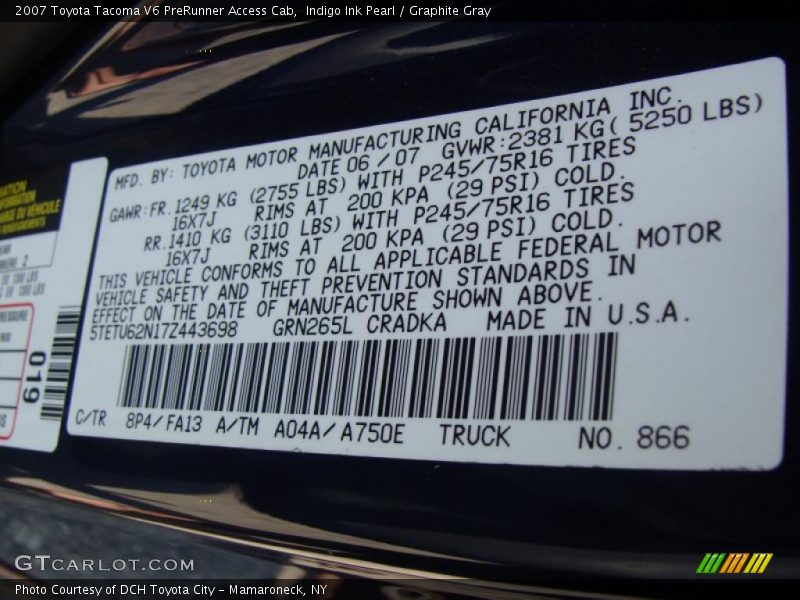 Indigo Ink Pearl / Graphite Gray 2007 Toyota Tacoma V6 PreRunner Access Cab