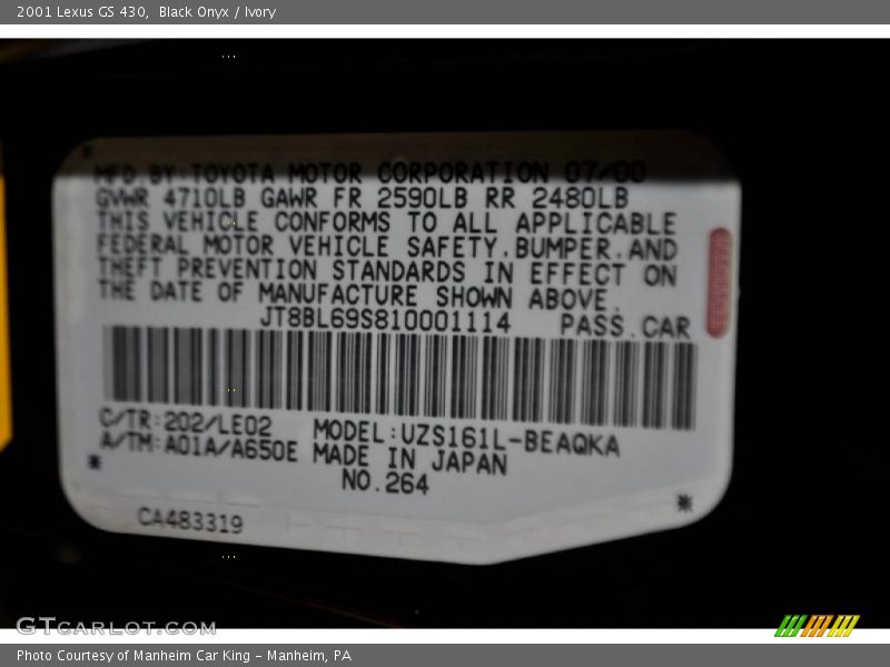 Black Onyx / Ivory 2001 Lexus GS 430