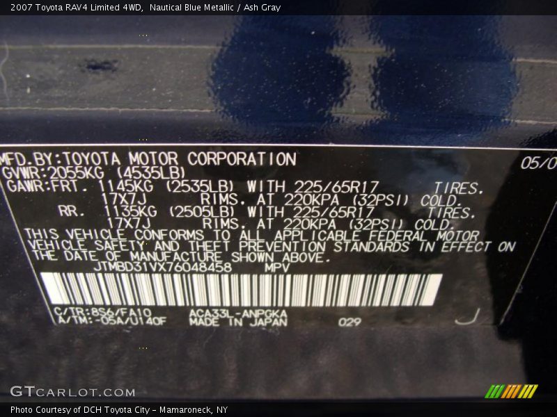 Nautical Blue Metallic / Ash Gray 2007 Toyota RAV4 Limited 4WD