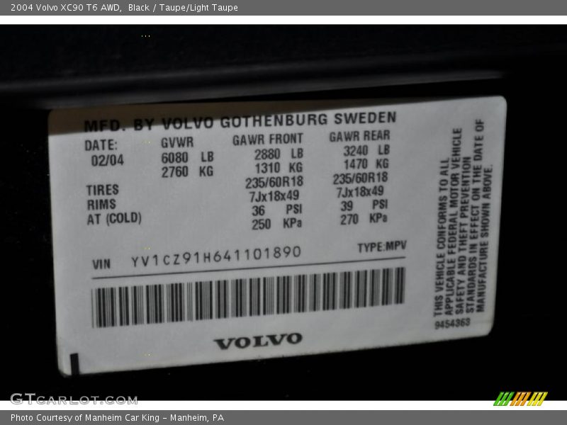 Black / Taupe/Light Taupe 2004 Volvo XC90 T6 AWD