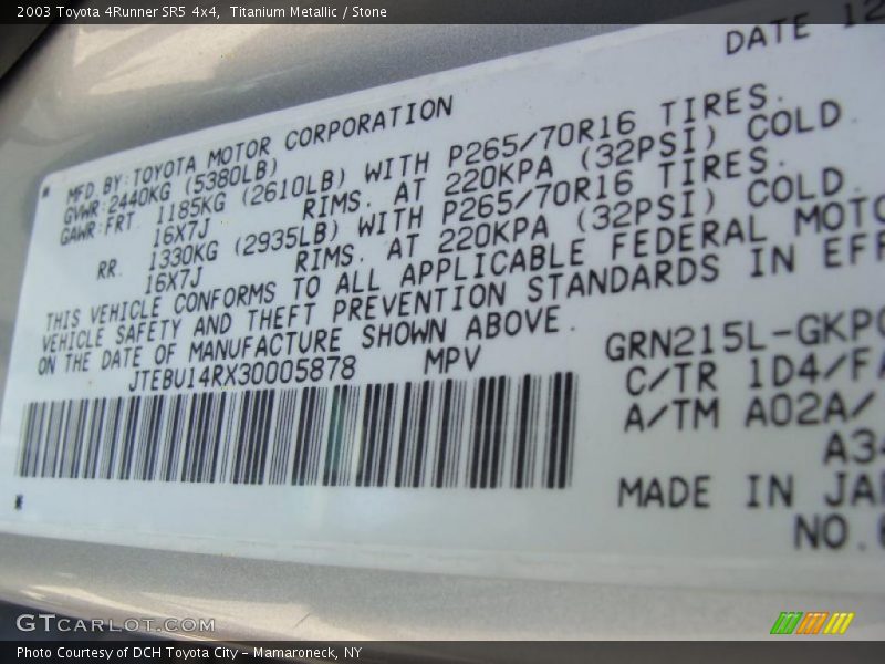 Titanium Metallic / Stone 2003 Toyota 4Runner SR5 4x4
