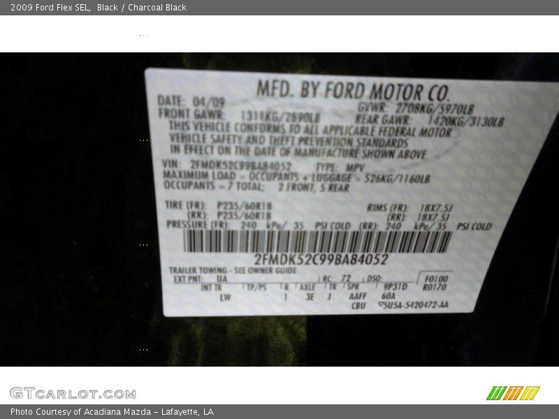 Black / Charcoal Black 2009 Ford Flex SEL