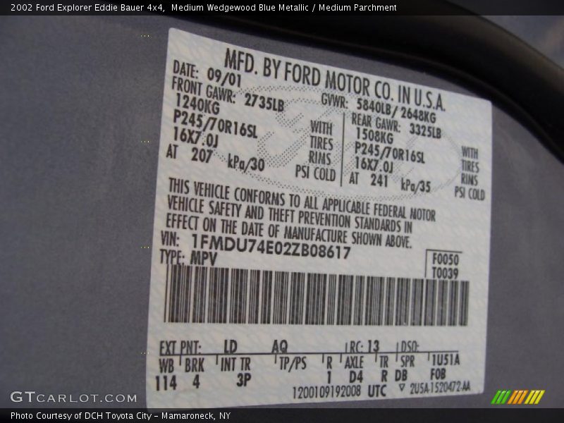 Medium Wedgewood Blue Metallic / Medium Parchment 2002 Ford Explorer Eddie Bauer 4x4