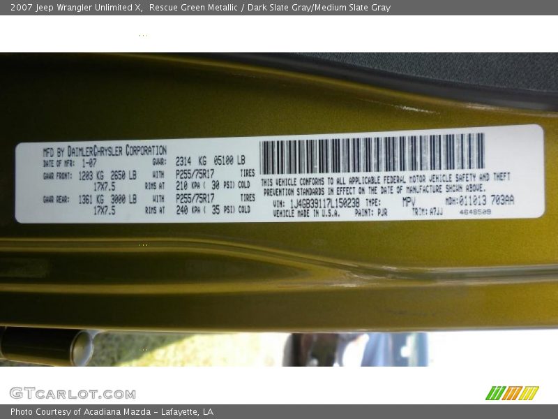 Rescue Green Metallic / Dark Slate Gray/Medium Slate Gray 2007 Jeep Wrangler Unlimited X