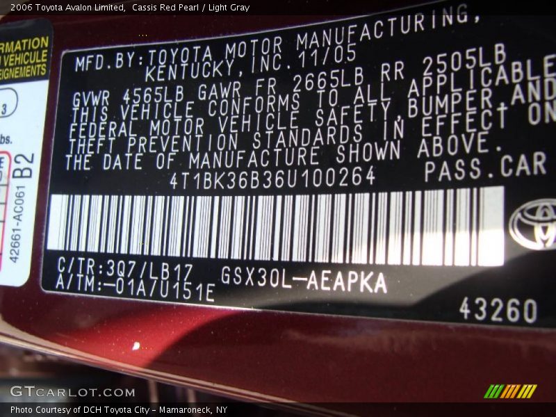 Cassis Red Pearl / Light Gray 2006 Toyota Avalon Limited