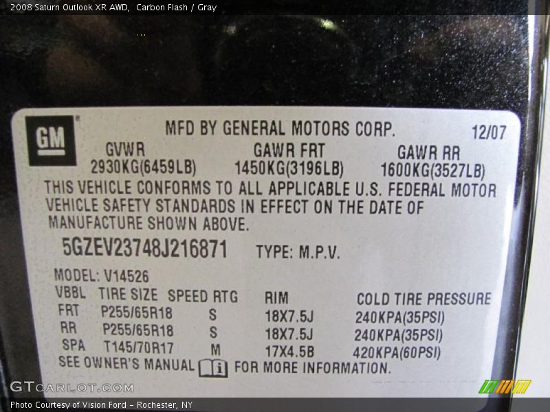 Carbon Flash / Gray 2008 Saturn Outlook XR AWD