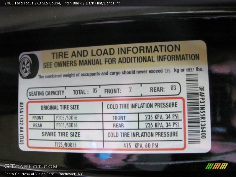 Pitch Black / Dark Flint/Light Flint 2005 Ford Focus ZX3 SES Coupe