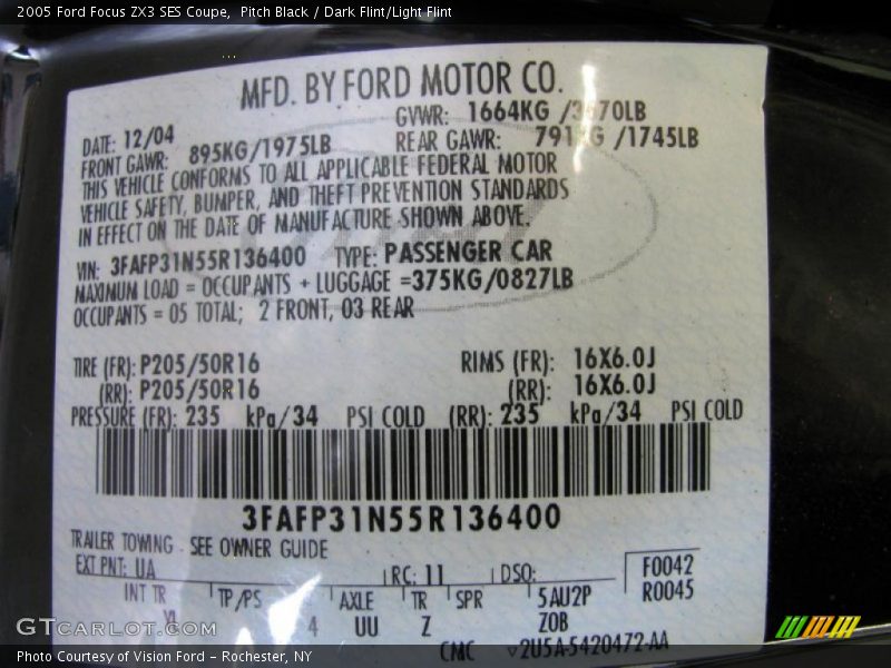 Pitch Black / Dark Flint/Light Flint 2005 Ford Focus ZX3 SES Coupe