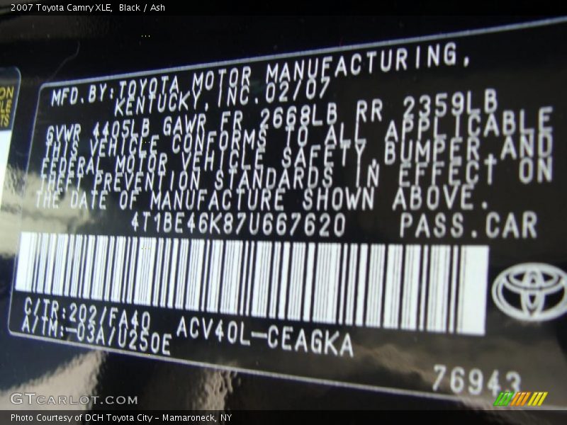 Black / Ash 2007 Toyota Camry XLE