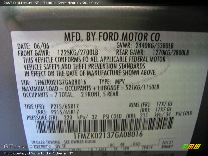 Titanium Green Metallic / Shale Grey 2007 Ford Freestyle SEL