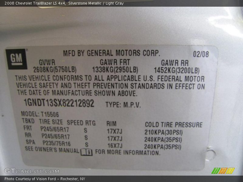 Silverstone Metallic / Light Gray 2008 Chevrolet TrailBlazer LS 4x4