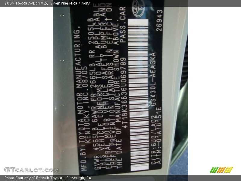 Silver Pine Mica / Ivory 2006 Toyota Avalon XLS