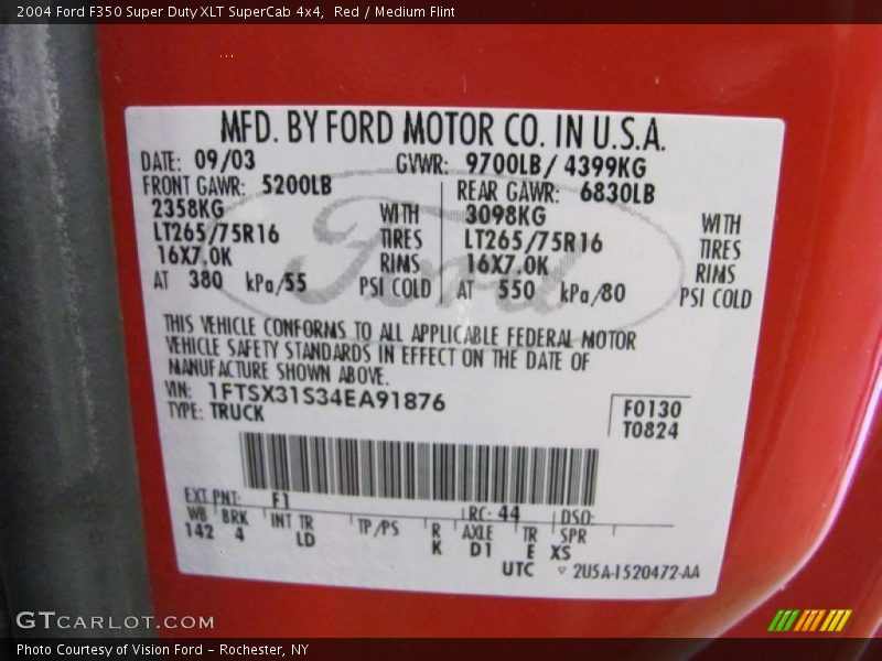 Red / Medium Flint 2004 Ford F350 Super Duty XLT SuperCab 4x4