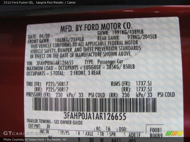Sangria Red Metallic / Camel 2010 Ford Fusion SEL