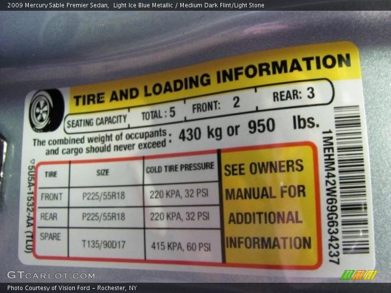 Light Ice Blue Metallic / Medium Dark Flint/Light Stone 2009 Mercury Sable Premier Sedan