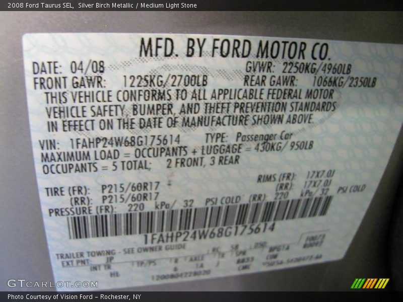 Silver Birch Metallic / Medium Light Stone 2008 Ford Taurus SEL