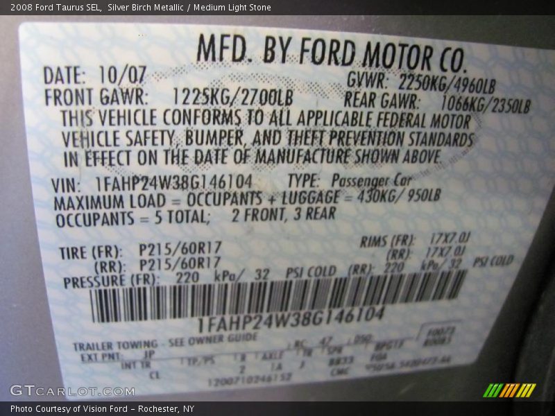 Silver Birch Metallic / Medium Light Stone 2008 Ford Taurus SEL