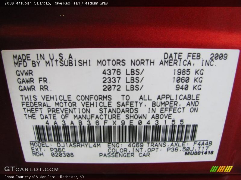 Rave Red Pearl / Medium Gray 2009 Mitsubishi Galant ES