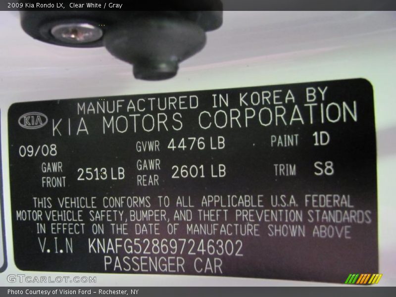 Clear White / Gray 2009 Kia Rondo LX
