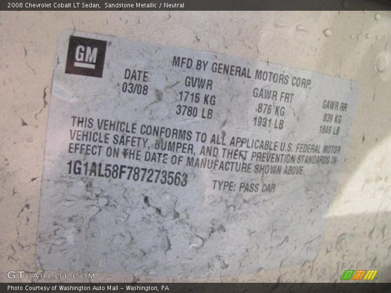 Sandstone Metallic / Neutral 2008 Chevrolet Cobalt LT Sedan