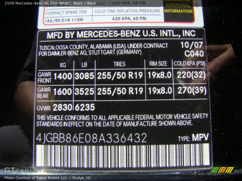 Black / Black 2008 Mercedes-Benz ML 350 4Matic