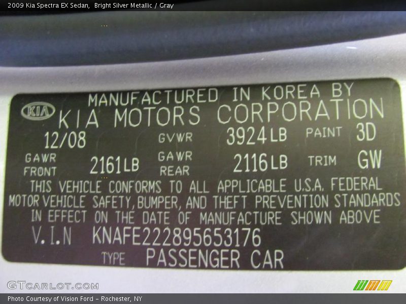 Bright Silver Metallic / Gray 2009 Kia Spectra EX Sedan