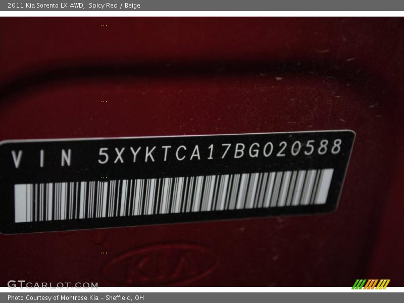 Spicy Red / Beige 2011 Kia Sorento LX AWD