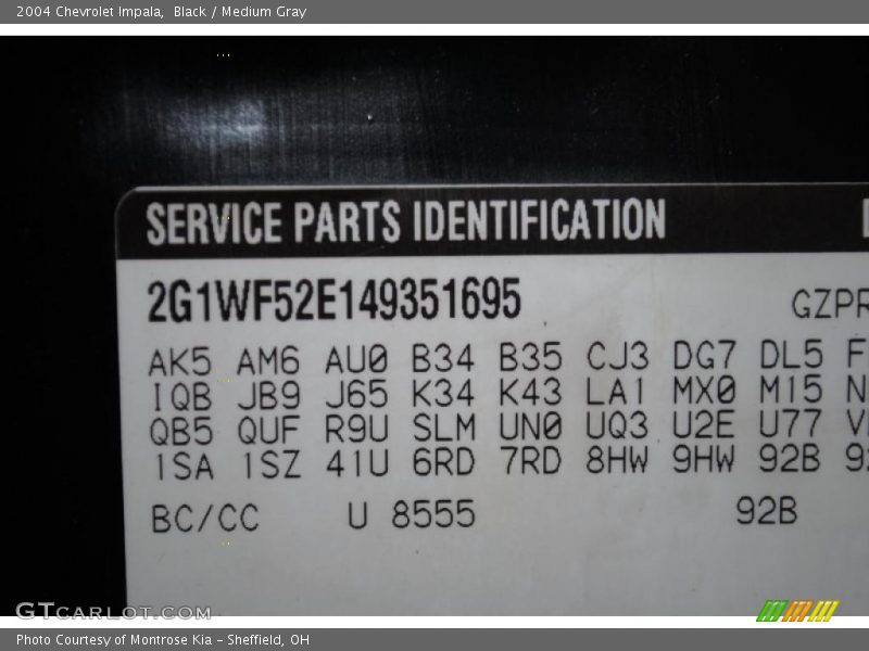 Black / Medium Gray 2004 Chevrolet Impala