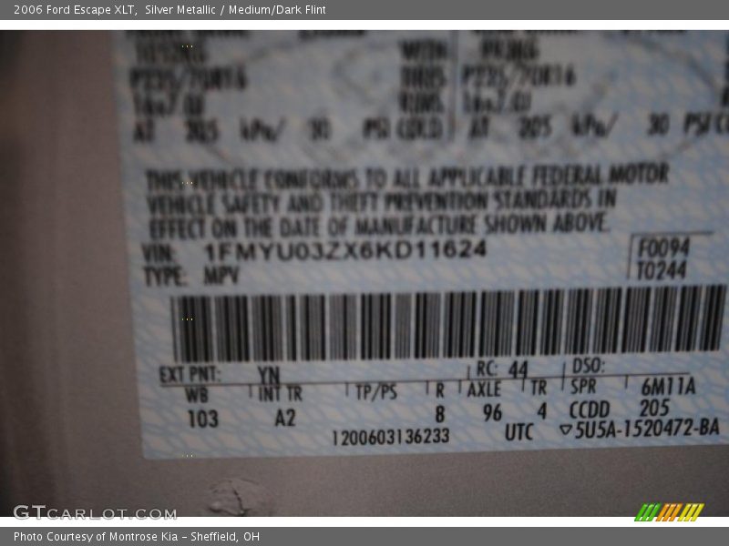 Silver Metallic / Medium/Dark Flint 2006 Ford Escape XLT