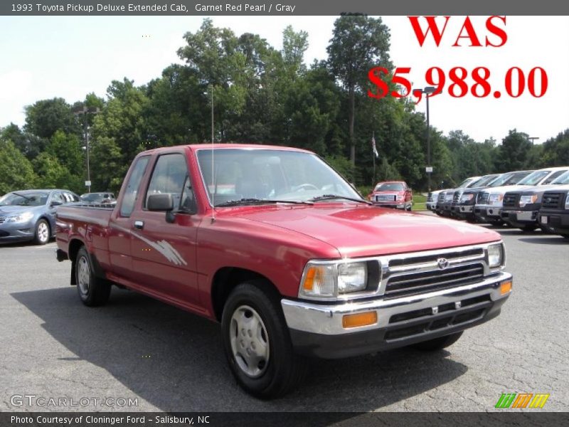 Garnet Red Pearl / Gray 1993 Toyota Pickup Deluxe Extended Cab