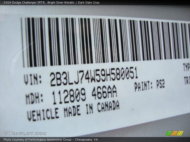 Bright Silver Metallic / Dark Slate Gray 2009 Dodge Challenger SRT8