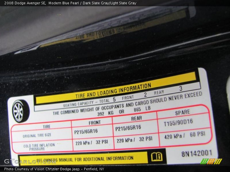 Modern Blue Pearl / Dark Slate Gray/Light Slate Gray 2008 Dodge Avenger SE
