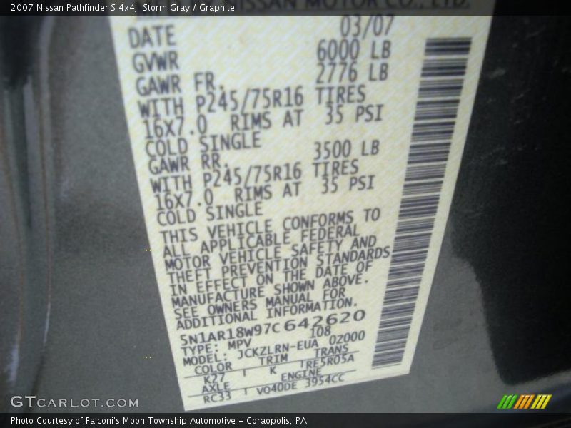 Storm Gray / Graphite 2007 Nissan Pathfinder S 4x4