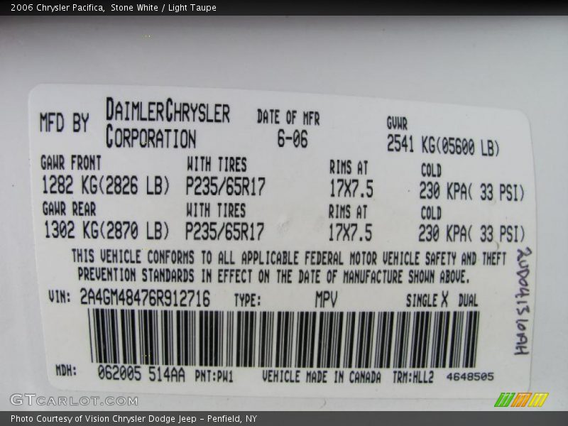 Stone White / Light Taupe 2006 Chrysler Pacifica