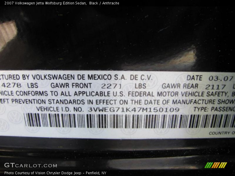 Black / Anthracite 2007 Volkswagen Jetta Wolfsburg Edition Sedan