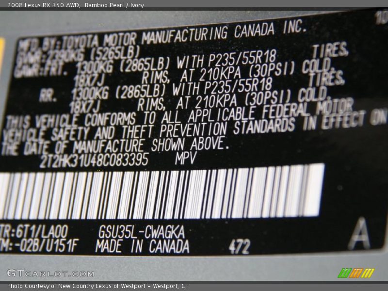 Bamboo Pearl / Ivory 2008 Lexus RX 350 AWD