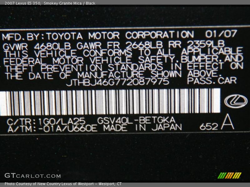 Smokey Granite Mica / Black 2007 Lexus ES 350