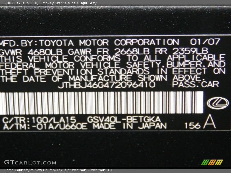 Smokey Granite Mica / Light Gray 2007 Lexus ES 350