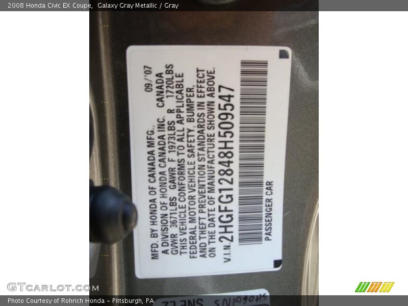 Galaxy Gray Metallic / Gray 2008 Honda Civic EX Coupe