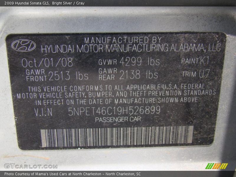 Bright Silver / Gray 2009 Hyundai Sonata GLS